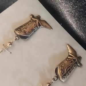 Cowboy boot earrings . Brass finish .